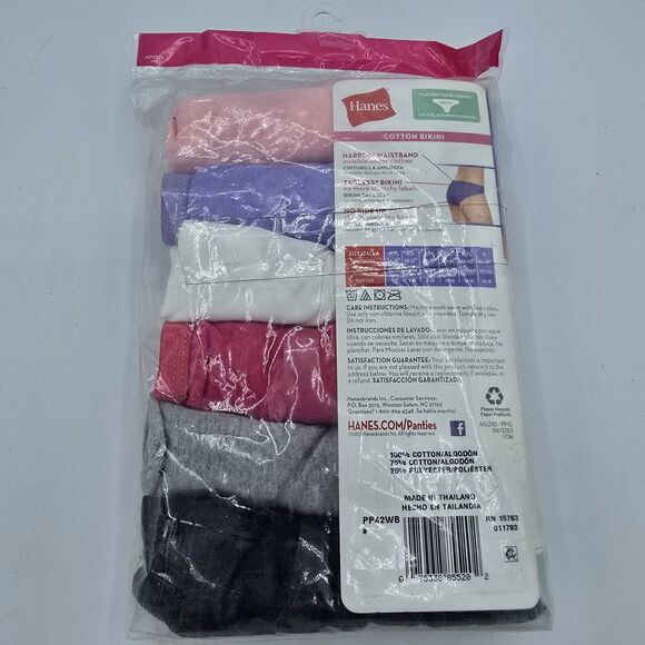 Women's Hanes Tagless Bikinis Ultra Soft Panties Size 8 Cotton 6 Pair No Ride Up - Picture 4 of 6